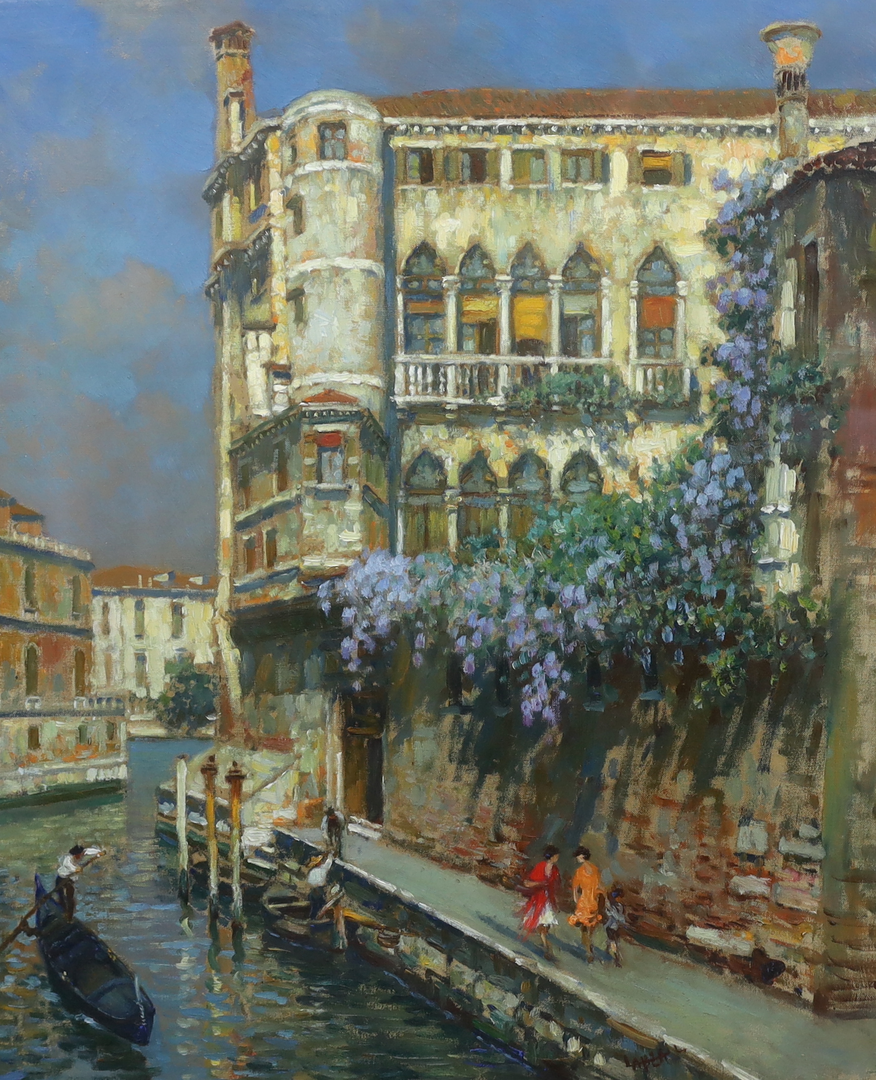 Luigi Lanza (Italian, b.1860), oil on canvas, Venetian canal scene, signed 70 x 58cm